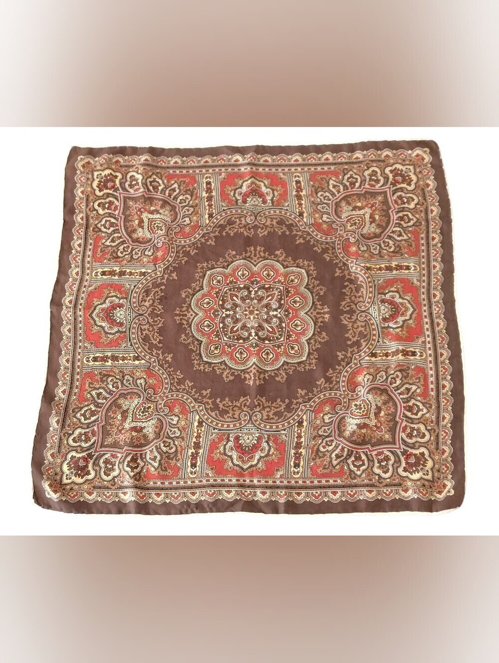 Vintage Paisley Decorative Square Silk Scarf Rolled Hem